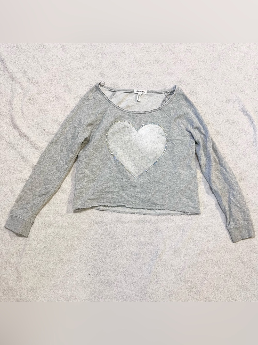 AEROPOSTALE Heather Gray Heart Graphic Lightweight Sweater Large